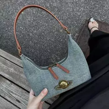 Сумка подмышкой, универсальная и высококачественная, сумка Planet на одно плечо, сумка Girl Girl Retro, сумка на одно плечо синий