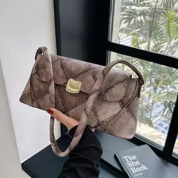 Сумка подмышкой в стиле ретро из клетчатой ткани, новая женская изысканная сумка с пряжкой-замком, маленькая квадратная сумка, повседневная модная универсальная сумка через плечо