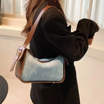 Сумка подмышкой в стиле ретро контрастного цвета, новая универсальная роскошная сумка через плечо большой емкости, элегантные женские сумки для поездок на работу, тренд (20cm<Max Length<30cm)