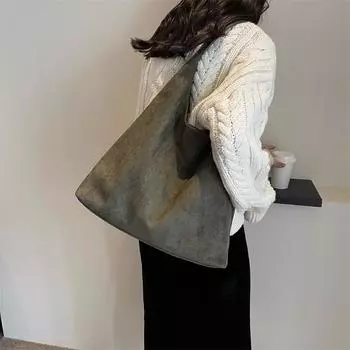 Сумка подмышкой в стиле ретро, повседневная сумка для поездок на работу, большая вместительная женская новая осенне-зимняя сумка-тоут из замши, сумка через плечо коричневый