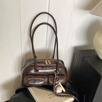 Сумка подмышкой в стиле ретро, высококачественная сумка-тоут на одно плечо, большая вместительная сумка для поездок на работу чёрный