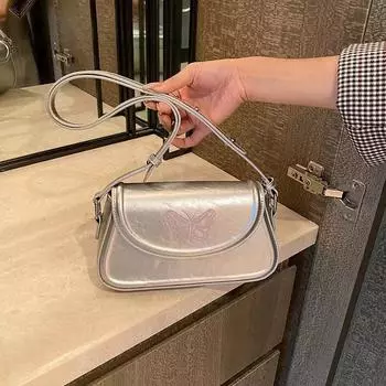 Сумка подмышкой в стиле ретро, женская модная сумка-бабочка, маленькая квадратная сумка на одно плечо, косая женская сумка серебряный