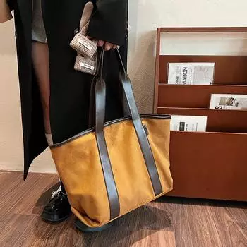 Сумка подмышкой вместительная в стиле ретро, женская сумка, замшевая сумка-тоут, универсальная простая сумка через плечо коричневый