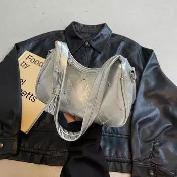 Сумка подмышкой женская летняя 2024 новая модная нишевая дизайнерская сумка через плечо высококачественная сумка-пельмень с бриллиантами чёрный