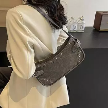 Сумка подмышкой женская новая весна-лето 2024 модная повседневная маленькая квадратная сумка нишевая текстура иностранная сумка через плечо