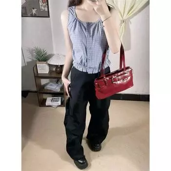 Сумка подмышку для гяру высокого класса Женская 2025 Новая Ретро мода Гонконгский стиль Красная сумка на плечо Сумка для Red