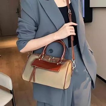 Сумка-подушка Boston из натуральной кожи осень/зима, модная повседневная сумка из коровьей кожи с холщовой сумкой через плечо для женщин чёрный