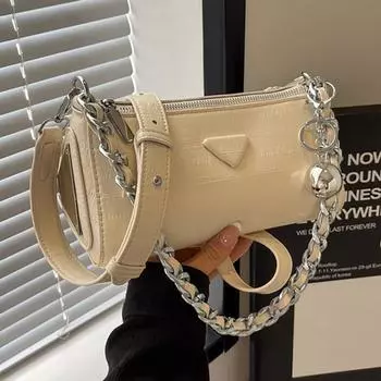 Сумка-подушка с цепочкой, женская модная простая сумка через плечо, повседневная сумка-мессенджер серебряный