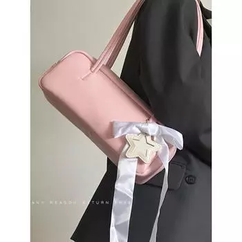 Сумка-подушка с розовым бантом на одно плечо, женская новая, высокого класса, универсальная сумка розовый