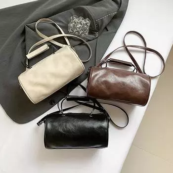 Сумка-подушка в стиле ретро, женская сумка, большая вместимость, сумка через плечо, повседневная сумка для поездок на работу и обратно, сумка из искусственной кожи 24x14.5x13cm бежевый