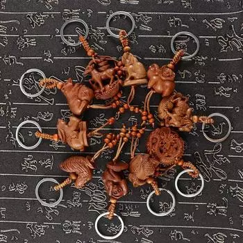 Сумка-подвеска, брелок, счастливый подарок, талисман из красного дерева, гравировка по дереву, брелок для ключей, китайский 12 знаков зодиака