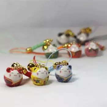 Сумка Подвеска Lucky Cat Брелок Мультфильм Телефон Ремешок Украшения Мода Maneki Neko Подвеска Пара жёлтый