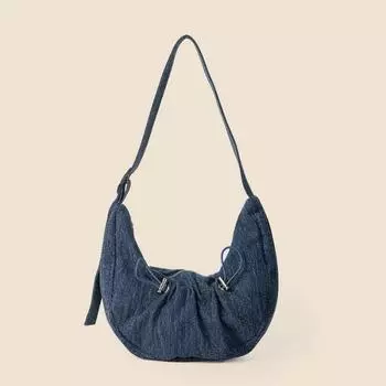 Сумка-полумесяц через плечо, женская летняя универсальная плиссированная джинсовая сумка с завязками на завязках чёрный