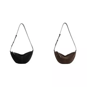 Сумка-полумесяц для женщин и мужчин, однотонная сумка через плечо, замшевая сумка-пельмень для работы(черный)
