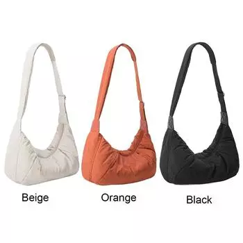 Сумка-полумесяц для женщин, однотонная сумка-пельмень, нейлоновая сумка-хобо с застежкой-молнией, внутренний карман, дорожная сумка для поездок на работу оранжевый
