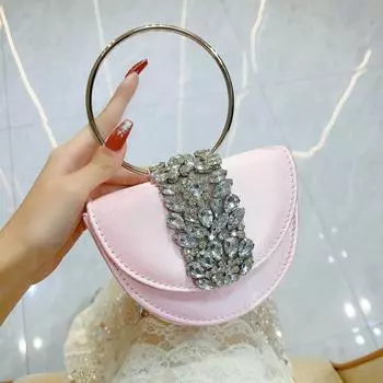 Сумка-полумесяц из некрашеного шелка с бриллиантами и бриллиантами, небольшая квадратная сумка через плечо розовый