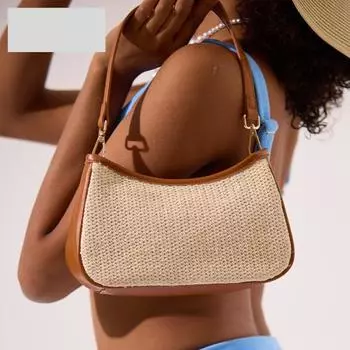 Сумка-полумесяц из соломы, модная пляжная сумка ручной работы, женская летняя повседневная сумка через плечо «все в одном» хаки