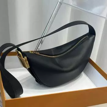 Сумка-полумесяц из воловьей кожи с замком на голове, новый нишевый дизайн, модная сумка-рог, универсальная сумка через плечо для поездок на работу 28x14x4cm чёрный