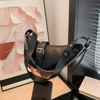 Сумка-полумесяц с цепочкой для подмышек, женская, новая, высокого класса, через плечо, подмышечная сумка чёрный