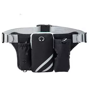 Сумка-пояс для выгула и бега собак без помощи рук – легкий водонепроницаемый тренировочный пояс с выдвижным поводком и надежным хранением Waist Bag чёрный