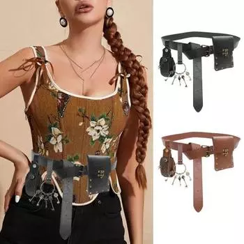 Сумка-пояс Fanny Pack Водонепроницаемая поясная сумка из искусственной кожи Держатель для телефона в стиле стимпанк Средневековая поясная сумка чёрный