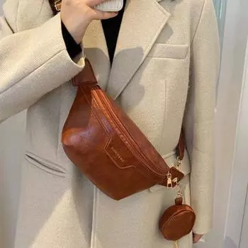 Сумка-пояс из искусственной кожи, сумка-полумесяц с кошельком для монет, сумка-чехол на пояс через плечо, большая вместимость, сумка-пояс для бега в корейском стиле, для студентов