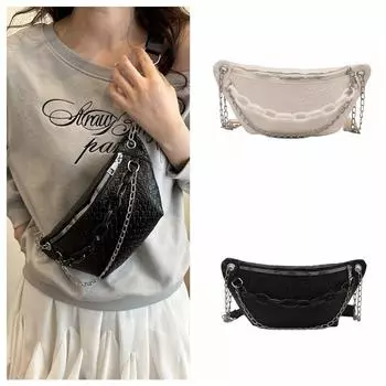 Сумка-пояс из кожи с цепочкой, сумка через плечо, сумка через плечо, повседневная сумка на грудь для отдыха на природе чёрный