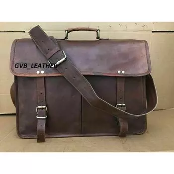 Сумка-портфель для ноутбука из натуральной прочной кожи, винтажная сумка-мессенджер через плечо 13 X 18 X 5 коричневый