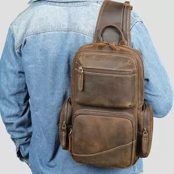 Сумка-портфель из натуральной кожи Head Layer, мужская, ретро, многофункциональная, нагрудная, большая вместимость, сумка для отдыха кофейный