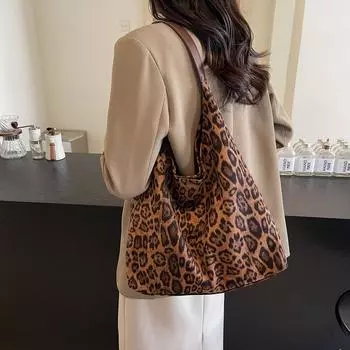 Сумка Premium sense большой вместимости женская новинка 2024 года, сумка через плечо в стиле ретро, универсальная сумка-тоут с леопардовым принтом, сумка для поездок на работу чёрный