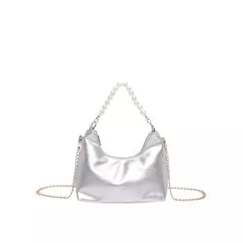 Сумка Premium Sense Pearl Сумка на цепочке Сумка через плечо Текстура Pu Однотонная сумка-мессенджер серебряный