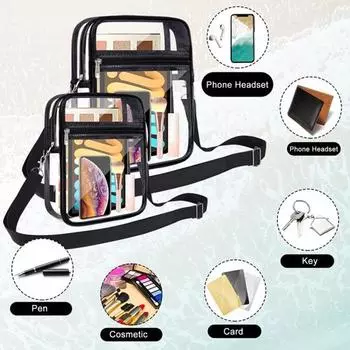 Сумка Прозрачная сумка для стадиона Большая вместительная застежка-молния Регулируемый ремень Унисекс Прозрачный кошелек через плечо S чёрный