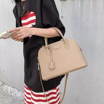 Сумка-ракушка с узором личи, новая сумка, большая кожаная, большой емкости, с накладным верхним слоем, женская сумка для боулинга из коровьей кожи Small size 27cm