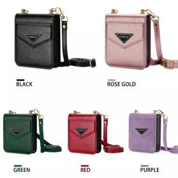 Сумка-раскладушка, роскошный женский чехол для Samsung Galaxy Z Flip 4 3 5g Flip4 Flip3, кожаный ремешок для телефона, чехлы для P50 Pocket Z Flip 3 чёрный