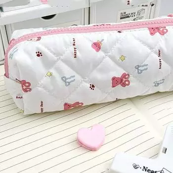Сумка-ручка с изображением мультфильма на молнии, косметичка с бантом, модный милый пенал с изображением медведя, школьные принадлежности белый