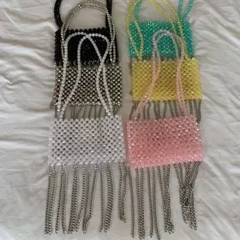 Сумка ручной работы из бисера, самодельная универсальная женская летняя сумка из бисера, переносная сумка через плечо под мышкой белый