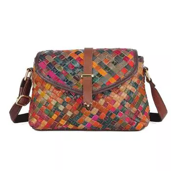 Сумка ручной работы из натуральной кожи для женщин в красочную полоску, соответствующая размеру, небольшая сумка через плечо, повседневная, этнический стиль