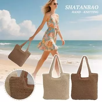Сумка ручной работы, пляжная сумка, ретро-сумка из соломы, повседневная сумка для поездок на работу, сумка через плечо, большая вместимость One Size