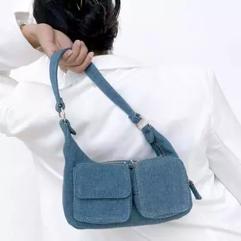 Сумка ручной работы подмышки с множеством карманов, джинсовая сумка через плечо Джинсовая женская сумка Холщовая сумка на одно плечо с диагональю