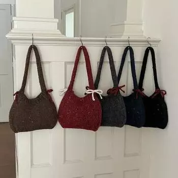 Сумка ручной работы с бантом, декорированная ручная работа, осень-зима, новая универсальная прочная сумка, текстурная сумка под мышкой, премиум-сумка на одно плечо (20cm<Max Length<30cm)