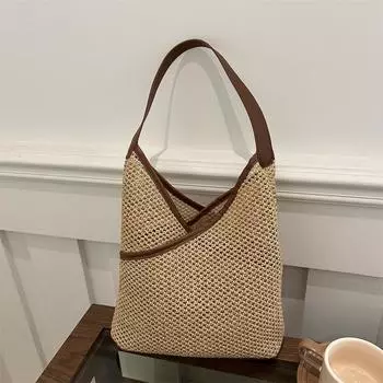 Сумка ручной работы женская 2024 года новая модная ретро сумка-ведро в стиле отпуска модная соломенная сумка сумка через плечо белый