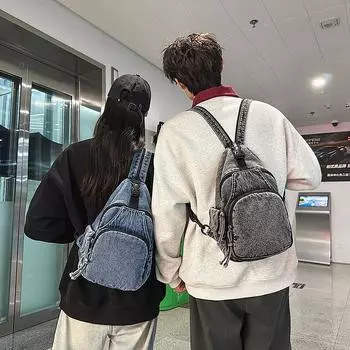 Сумка-рюкзак из денима для женщин, ретро, маленький рюкзак для мужчин, легкая сумка через плечо синий