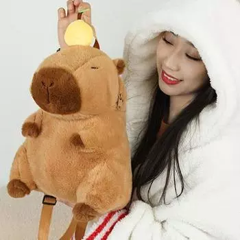 Сумка-рюкзак, милая плюшевая игрушка капибара с плечевым ремнем, застежка-молния, большая вместимость, чучело капибары, повседневное