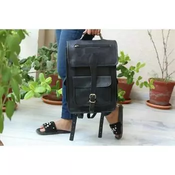 Сумка Рюкзак Винтажный Мессенджер Натуральная Кожа Для Ноутбука Козы 12 x 16 x 5 in чёрный