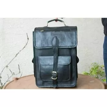 Сумка Рюкзак Винтажный Мессенджер Натуральная Кожа Для Ноутбука Козы 12 x 16 x 5 in чёрный
