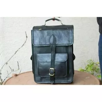 Сумка Рюкзак Винтажный Мессенджер Натуральная Ноутбук Коричневая Натуральная Кожа Козы 12 x 16 x 5 in чёрный