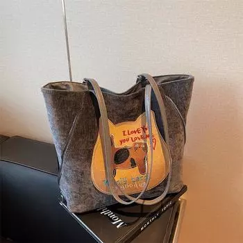 Сумка-рюкзак женская осенняя сумка-тоут с изображением кота и печенья, вместительная сумка через плечо коричневый