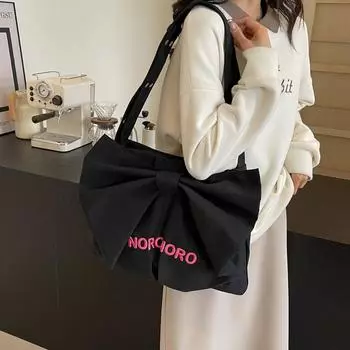 Сумка с бантом, женская большая вместительная сумка, однотонная сумка для поездок на работу, сумка через плечо с буквенным принтом бежевый