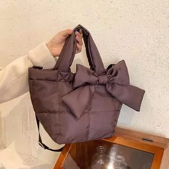 Сумка с бантом, женская сумка через плечо большой вместимости, модная сумка-мессенджер на пуху, портативная сумка-тоут, роскошный кошелек чёрный