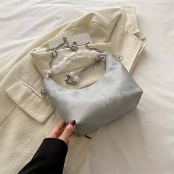 Сумка с бисером, универсальная сумка через плечо, сумка-мессенджер с цепочкой, сумка-пельмень в стиле ретро для женщин серый